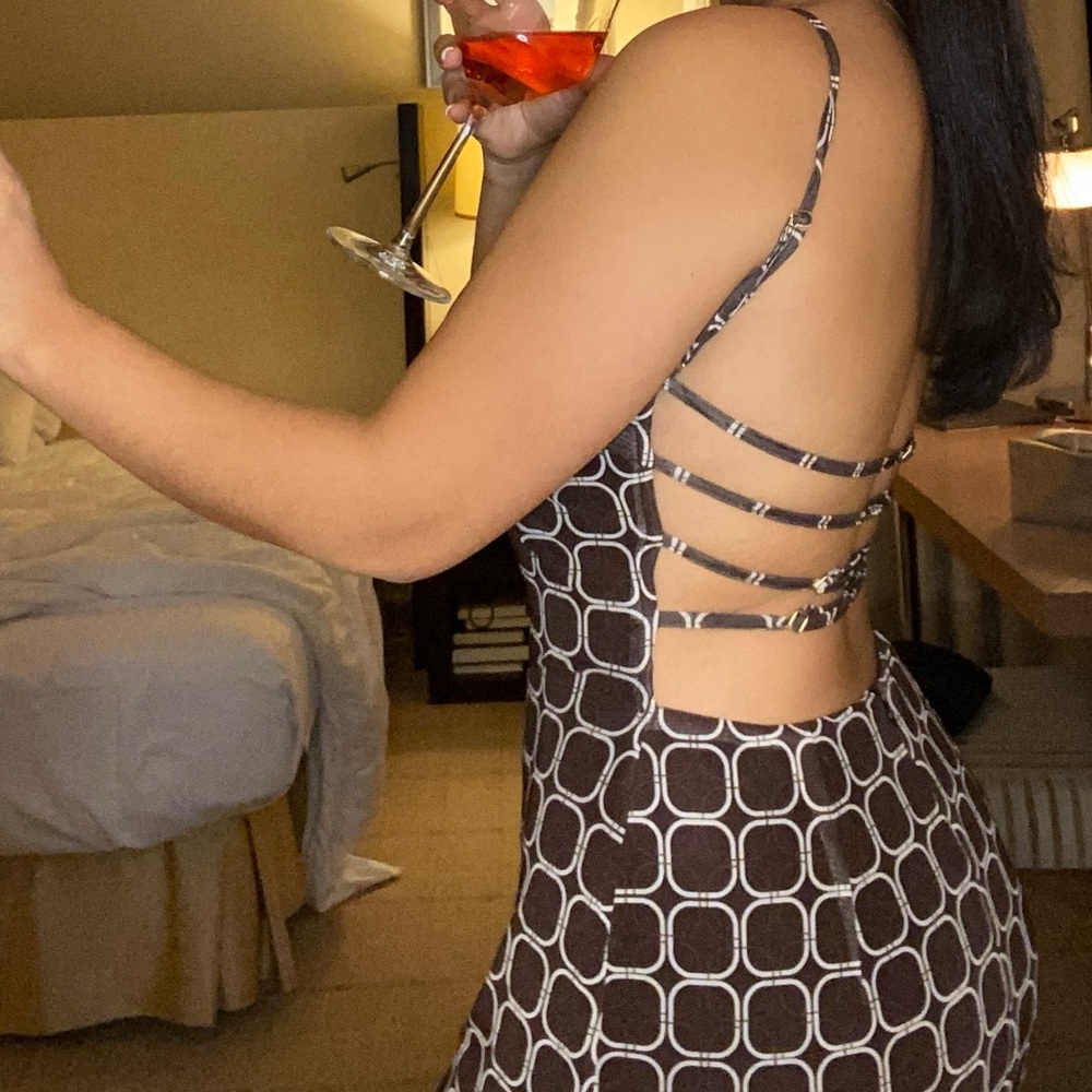 Peppermayo Geometric Brown Backless Dress